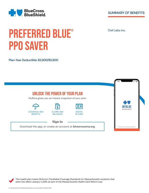 Preferred Blue PPO Saver - Summary of Benefits - Page 1