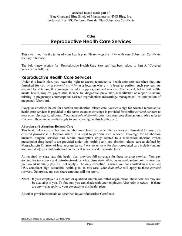 Subscriber Certificate and Rider Documentation - Page 122