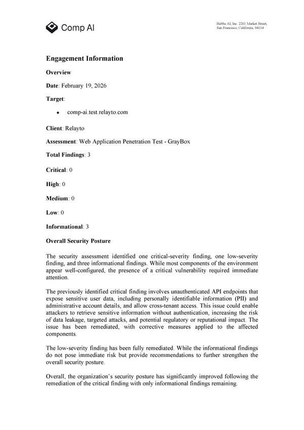 RELAYTO Penetration Test Report - Page 1