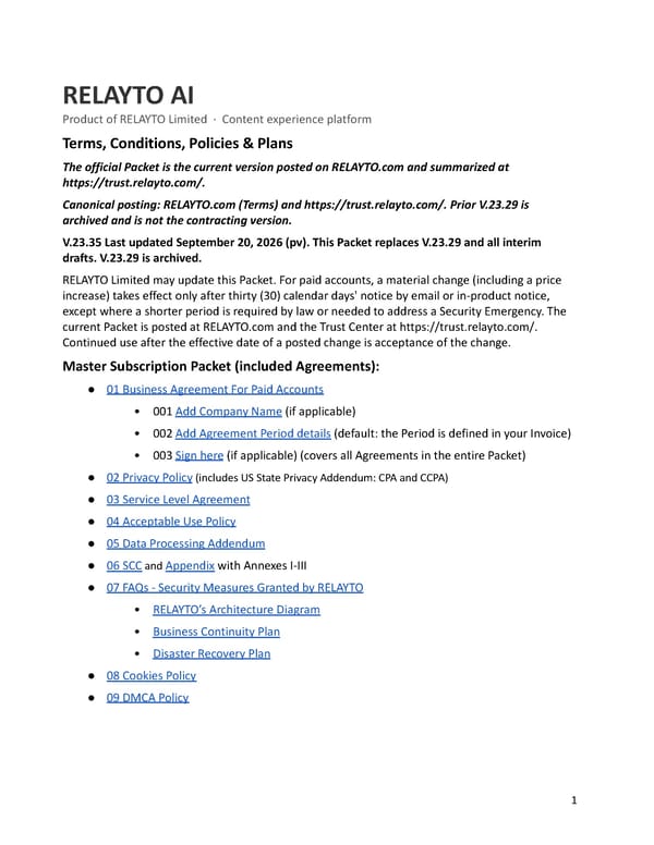 Relayto Terms, Conditions, Policies & Plans - Page 1